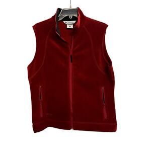 Columbia Womens Fleece Vest Cranberry Red Pockets Logo Size Small EUC
